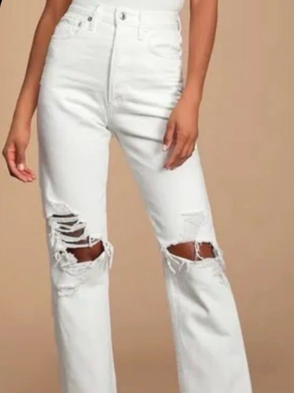 Abercrombie & Fitch 90s White High-Rise Ripped Straight-Leg Jeans